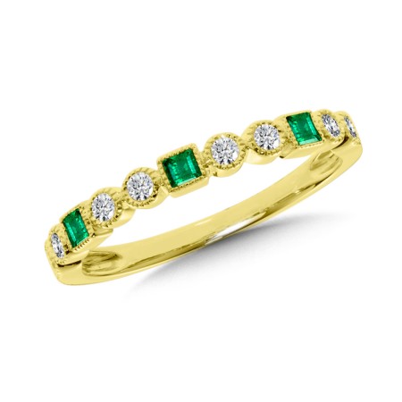 14K Yellow Gold Emerald and Diamond Ring