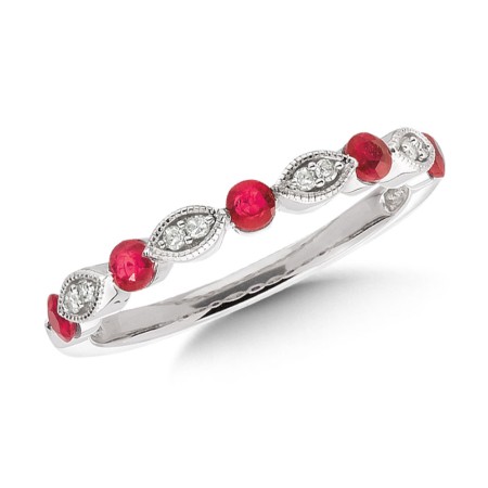 Classic Floating Ruby and Diamond Stackable Ring in 14k White Gold