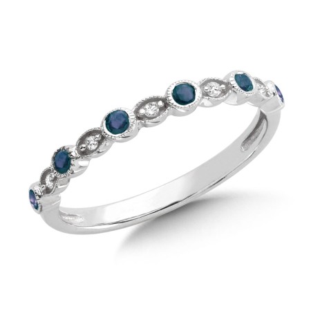 Pave and Bezel set Sapphire and Diamond Stackable Ring in 14k White Gold