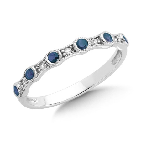 Pave and Bezel set Sapphire and Diamond Stackable Ring in 14k White Gold