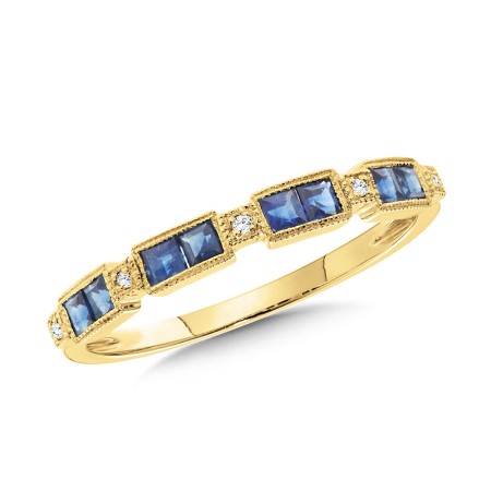 Blue Sapphire & Diamond Stackable Band