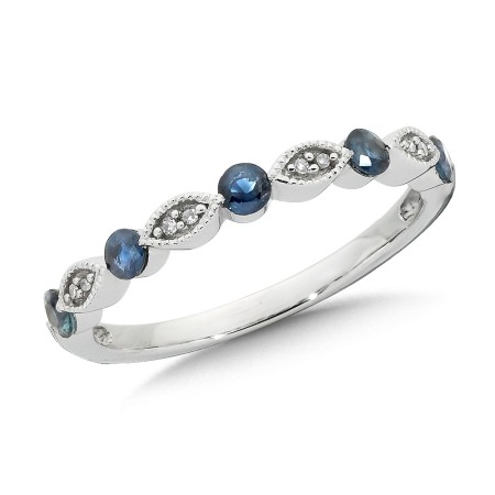 Classic Floating Sapphire and Diamond Stackable Ring in 14k White Gold