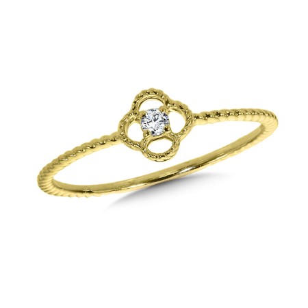 Decorative Clover Solitaire Diamond Fashion Ring in 10K Yellow Gold