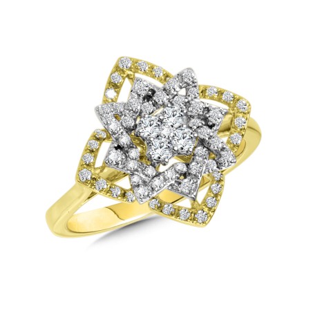 14K White and Yellow Gold Floral Diamond Ring