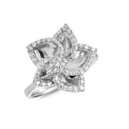14K White Gold Floral Diamond Ring