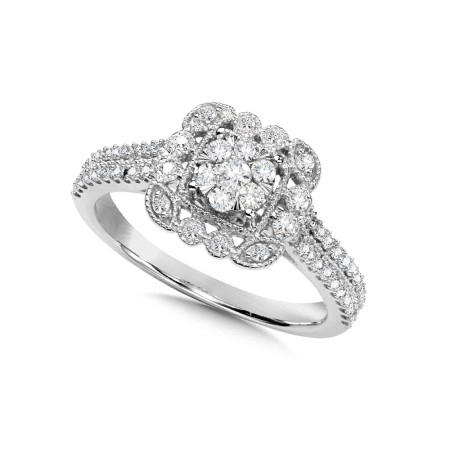Vintage Cushion-Shaped Halo Cluster Diamond Ring