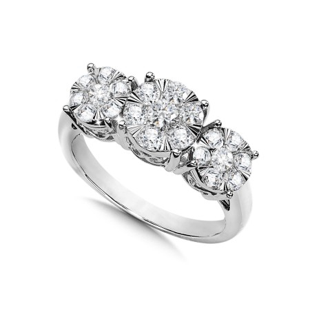 3-Stone Illusion Cluster Diamond Ring