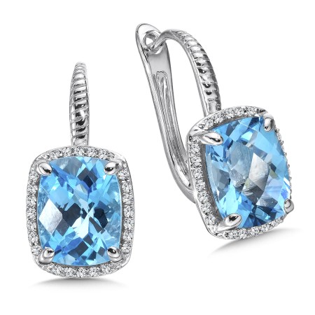 Blue Topaz and Diamond Earrings in 14K White Gold
