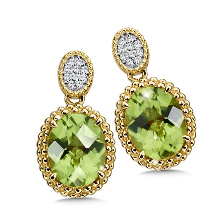 Peridot and Diamond Earrings in 14K Yellow Gold