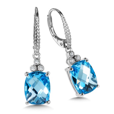 Blue Topaz and Diamond Earrings in 14K White Gold