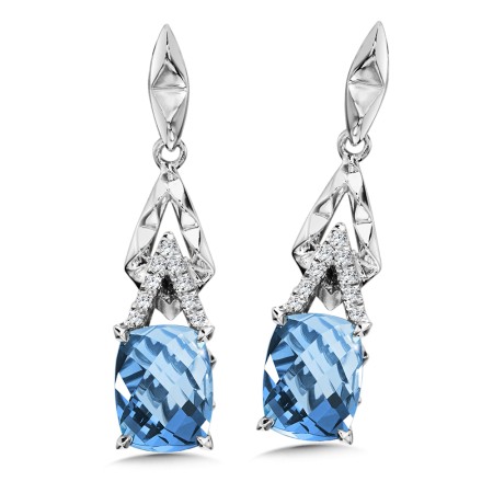 Blue Topaz & Diamond Earrings in 14K White Gold