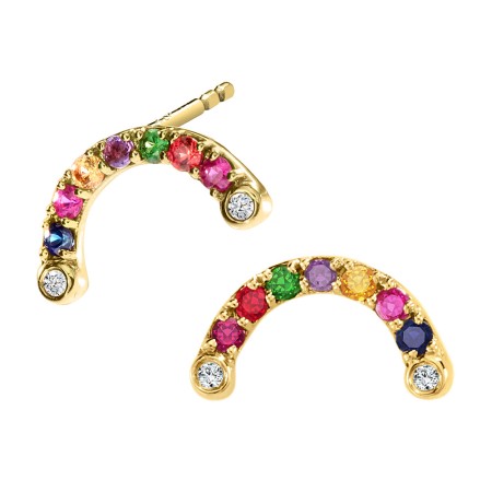 14K Yellow Gold Rainbow Stud Earrings | CGE193Y-MIX | Valina Fine Jewelry