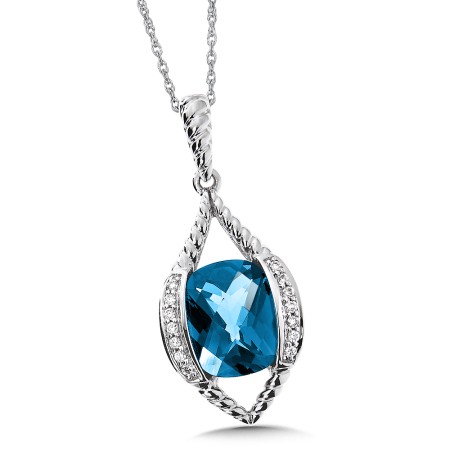 Blue Topaz & Diamond Pendant in 14K White Gold