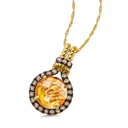 Citrine & Cognac Diamond Pendant in 14K Yellow Gold 