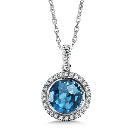 London Blue Topaz & Diamond Layering Pendant in 14K White Gold