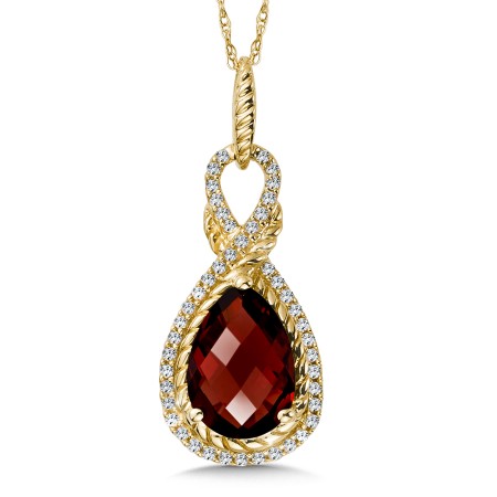 Garnet and Diamond Pendant in 14K Yellow Gold