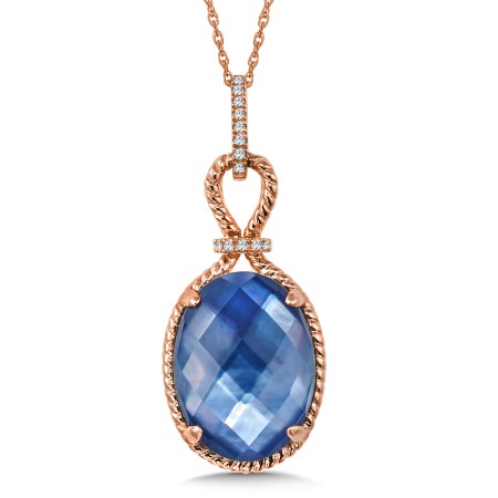 Blue Shell Fusion and Diamond Pendant in 14K Rose Gold