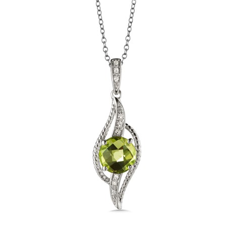 Peridot and Diamond Pendant in 14K White Gold