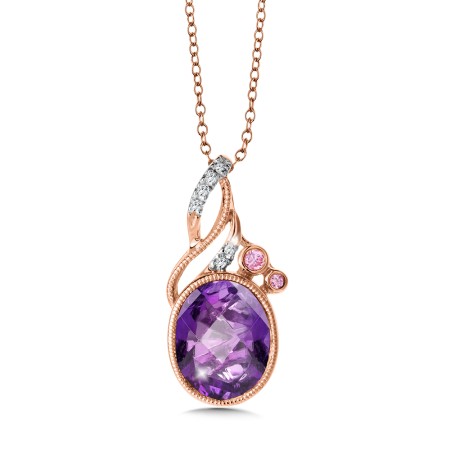 Amethyst and Pink Sapphire and Diamond Pendant in 14K Rose Gold