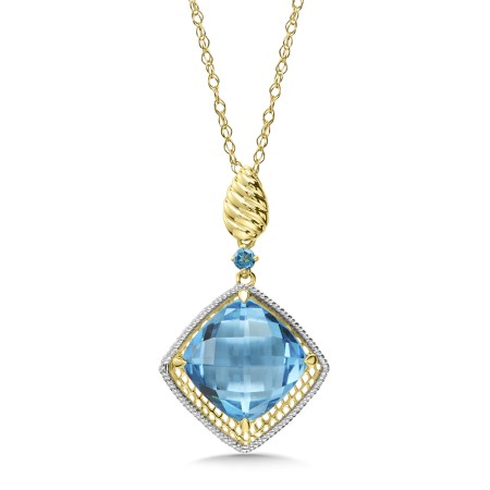 Blue Topaz Pendant in 14K White/Yellow Gold - CGP145WY-BT - Valina Fine Jewelry