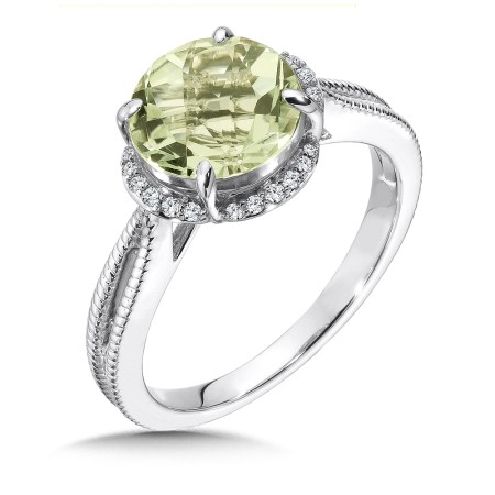 Green Amethyst and Diamond Ring in 14K White Gold