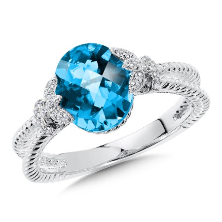 London Blue Topaz & Diamond Ring in 14K White Gold