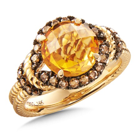Citrine & Cognac Diamond Ring in 14K Yellow Gold 