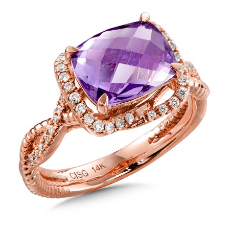 Amethyst & Diamond Ring in 14K Rose Gold