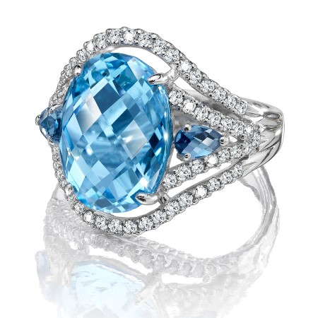 Blue Topaz & London Blue Topaz Statement Ring in 14K White Gold