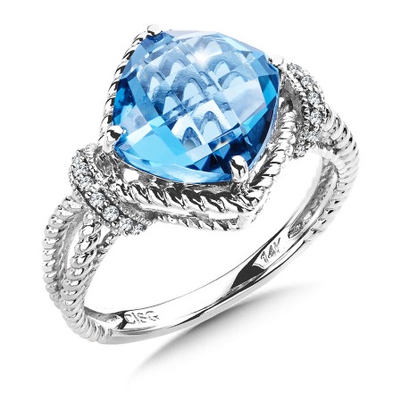 London Blue Topaz and Diamond Ring in 14K White Gold