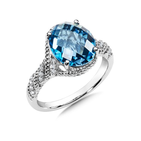 London Blue Topaz and Diamond Ring in 14K White Gold