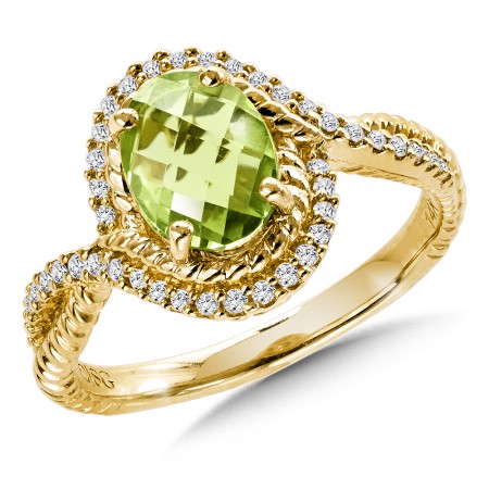 Peridot and Diamond Ring in 14K Yellow Gold