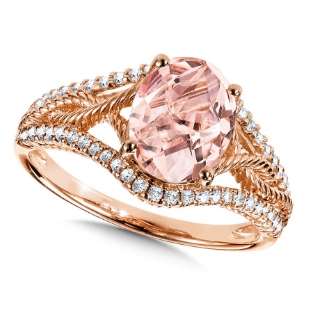 14k Rose Gold Morganite and Diamond Ring