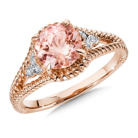 14k Rose Gold Morganite and Diamond Ring.