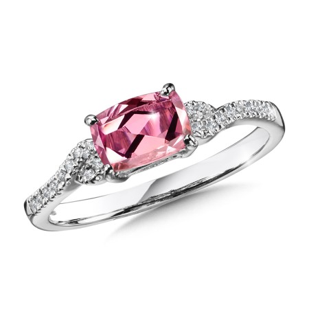 Pink tourmaline and diamond ring set in 14k white gold.