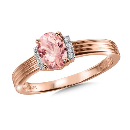 Diamond and morganite ring set in 14k rose gold.