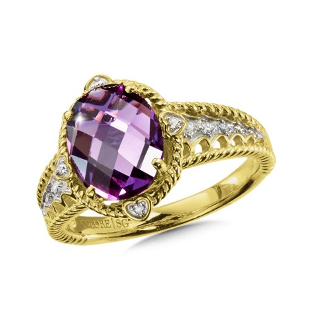 Diamond and amethyst ring set in 14k yellow gold.