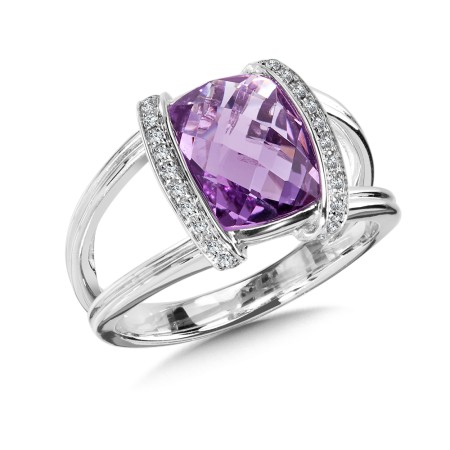 Amethyst & Diamond Ring in 14k White Gold