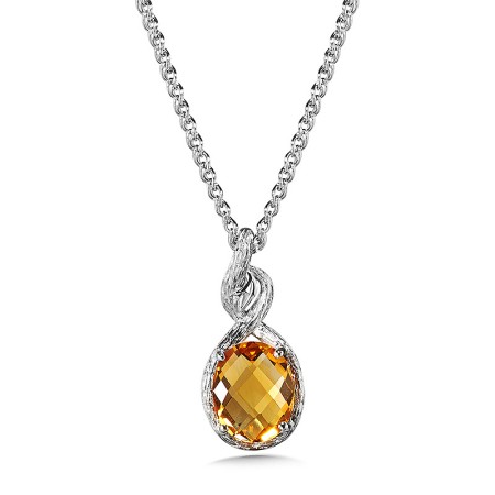 Citrine Pendant in Wood-Textured Sterling Silver