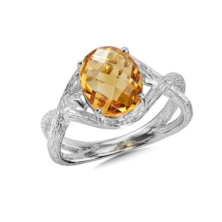 Citrine Ring in Wood-Textured Sterling Silver | LVR798-CT
