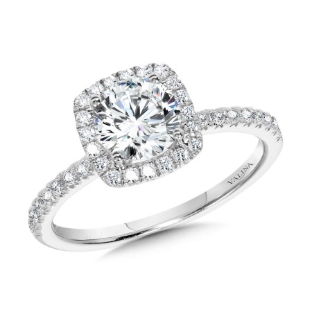Valina Round - Classic Straight Cushion-Shaped Halo Engagement Ring - R1151W-SR