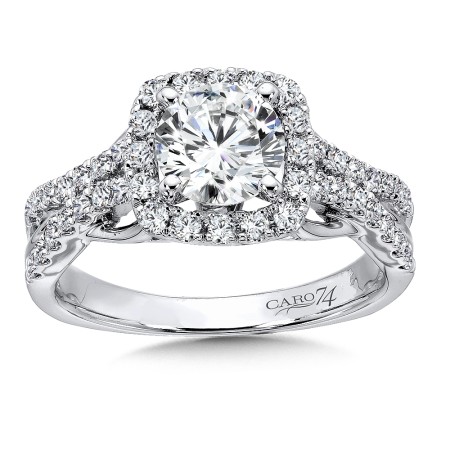 Modernistic Collection Halo Engagement Ring with Diamond Side Stones