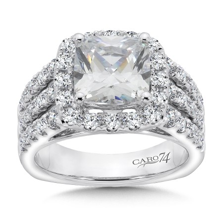 Halo Engagement Ring with Cushion-Shape Center and Side Stones