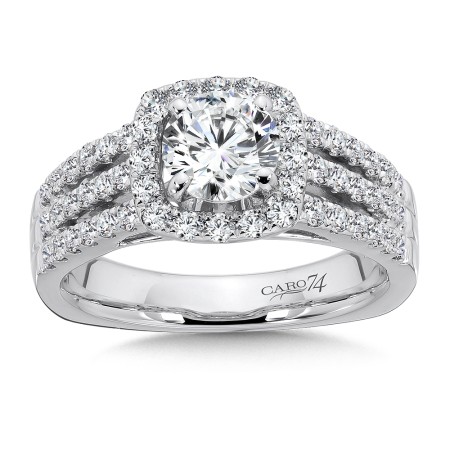 Cushion-Shape Halo Engagement Ring with Side Stones