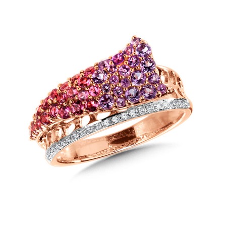 Diamond, Amethyst, and Pink Tourmaline Ring
