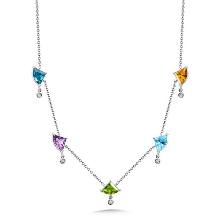 Diamond and Mixed Trillion Gemstone Necklace - CGP759W-DMIX