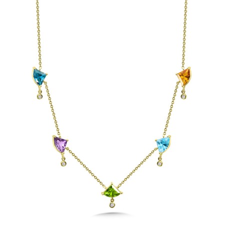 Diamond and Mixed Trillion Gemstone Necklace - CGP759Y-DMIX