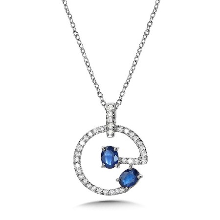 Diamond and Oval Sapphire Pendant - PCS1010-W