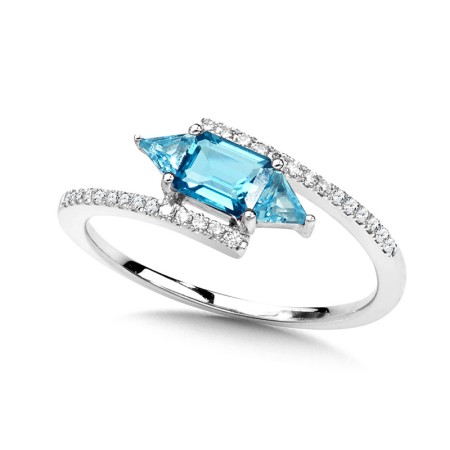 Pave Diamond, Baguette London Blue Topaz, and Triangular Swiss Blue Topaz Ring - CGR769W-DLBBT