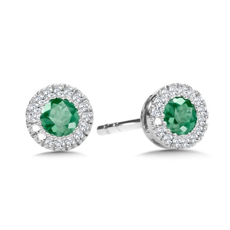 Diamond & Emerald Halo Stud Earrings